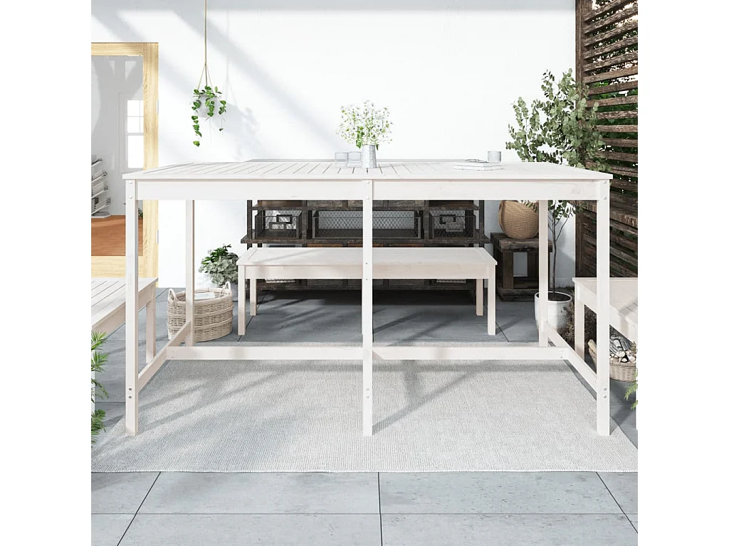 Table de jardin blanc 203,5x90x110 bois massif de pin