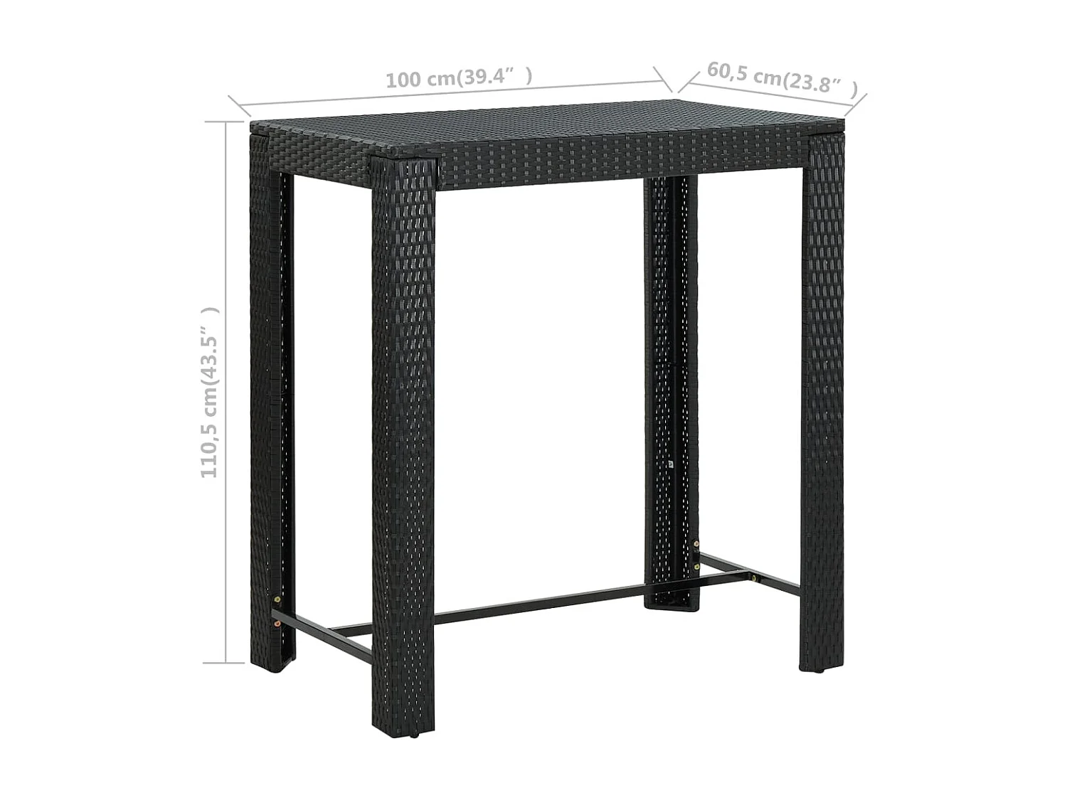 Table de bar de jardin Noir 100x60,5x110,5 Résine tressée