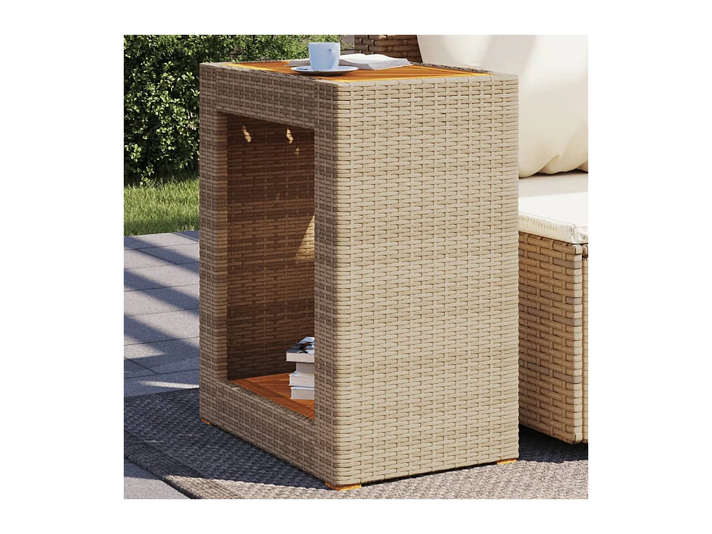 Table d'appoint de jardin dessus en bois beige 60x40x75