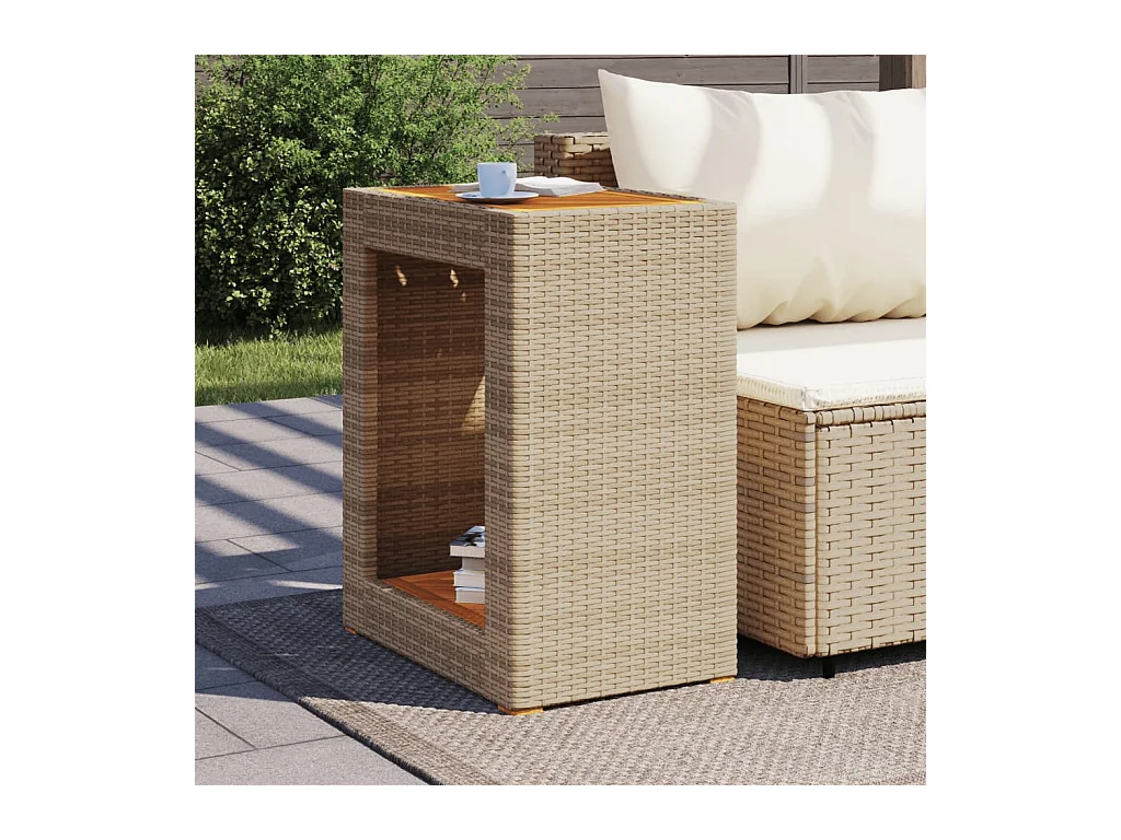 Table d'appoint de jardin dessus en bois beige 60x40x75