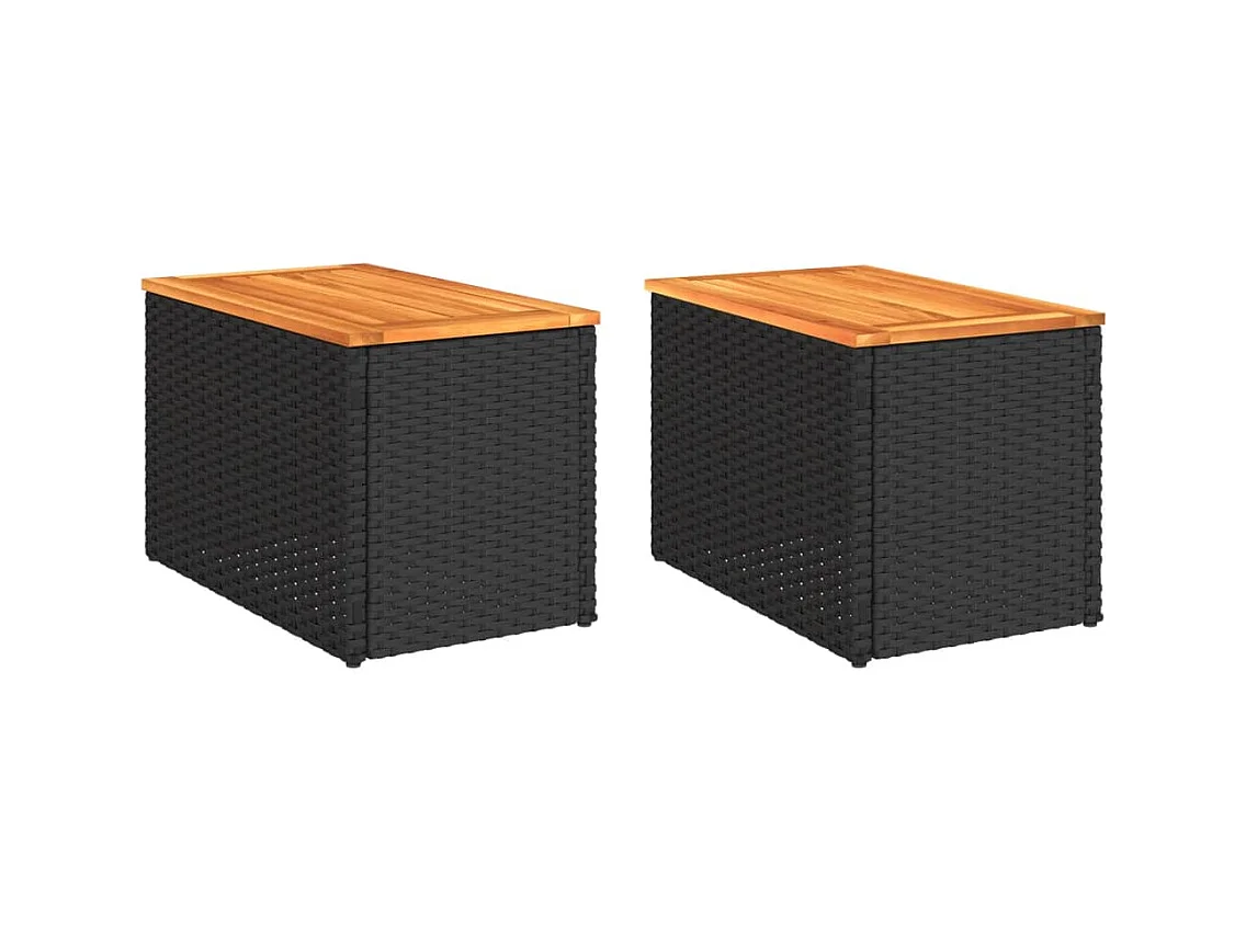Tables d'appoint jardin 2pcs noir 55x34x37 rotin bois massif