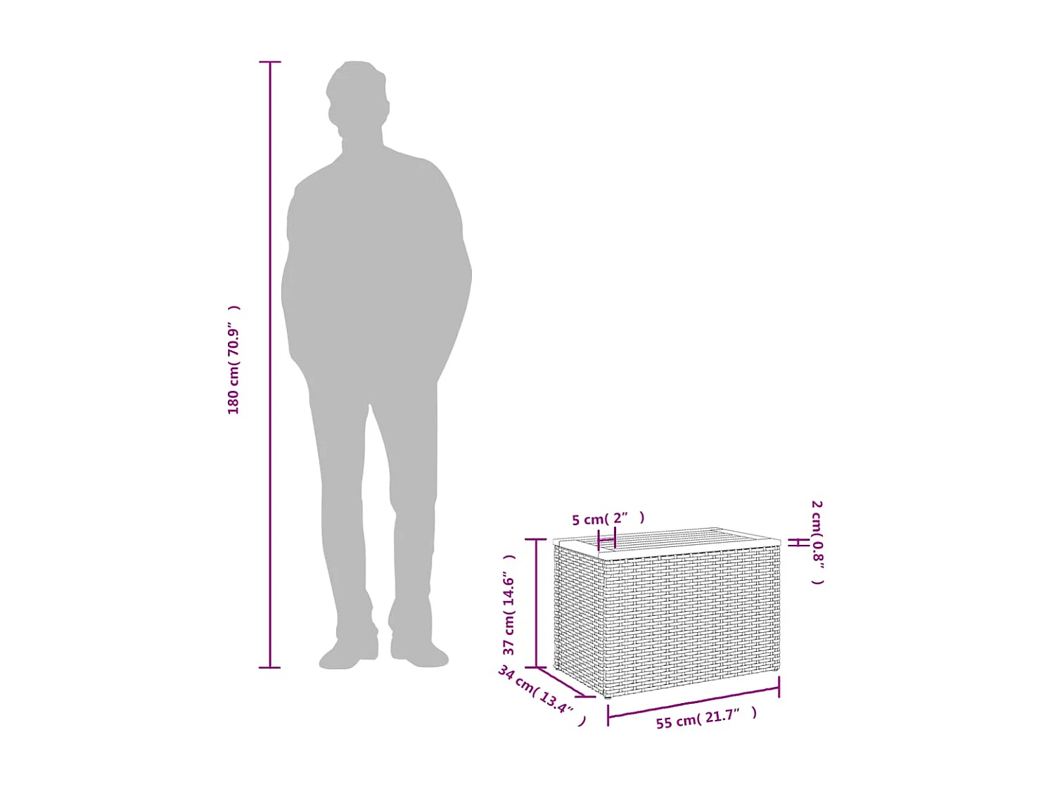 Tables d'appoint jardin 2pcs noir 55x34x37 rotin bois massif