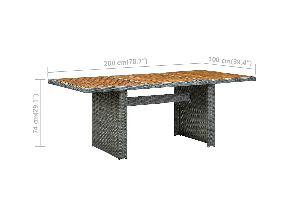 Table de jardin Gris clair Résine tressée et bois d'acacia