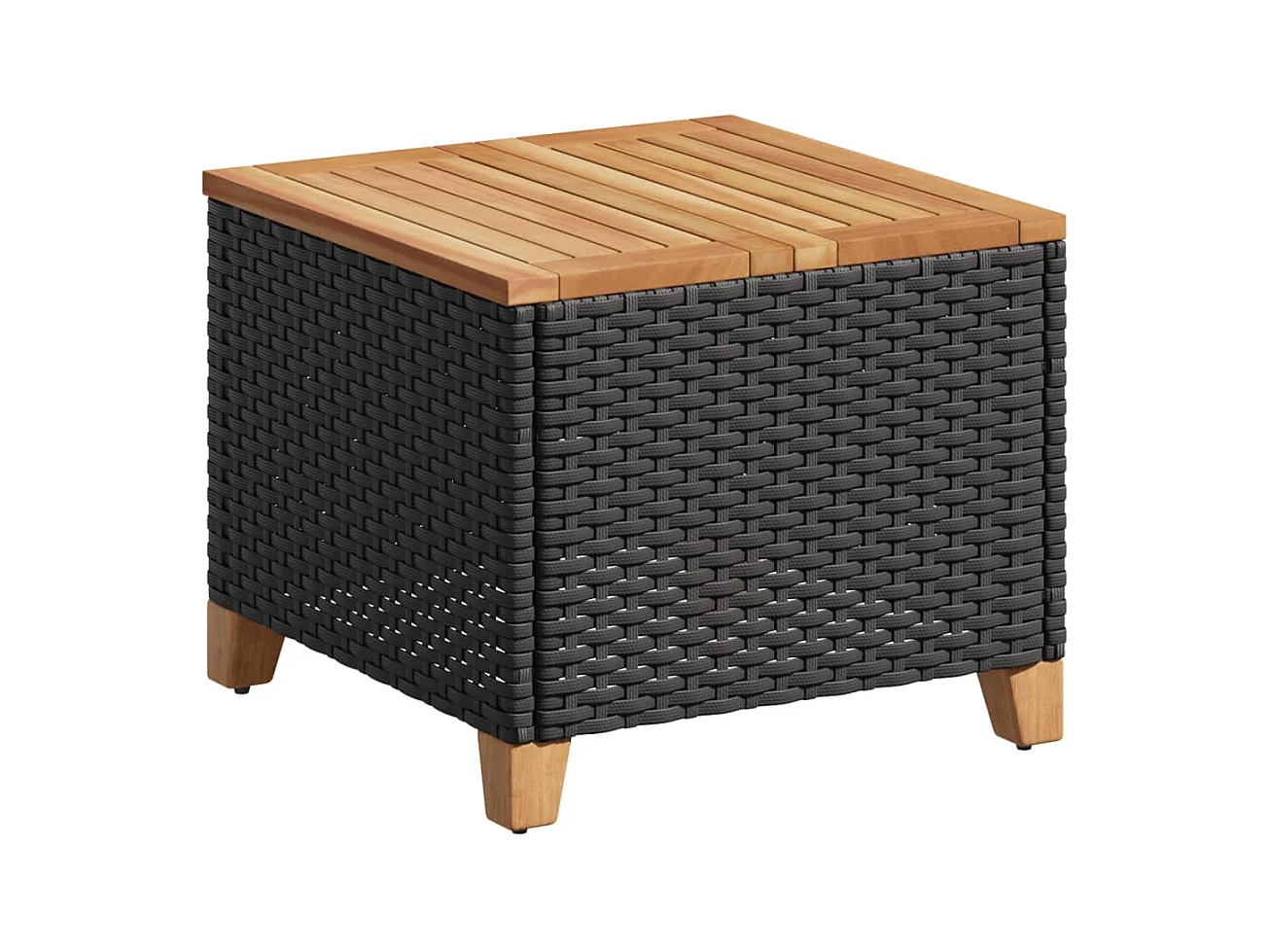 Table de jardin noir 45x45x37 résine tressée et bois acacia