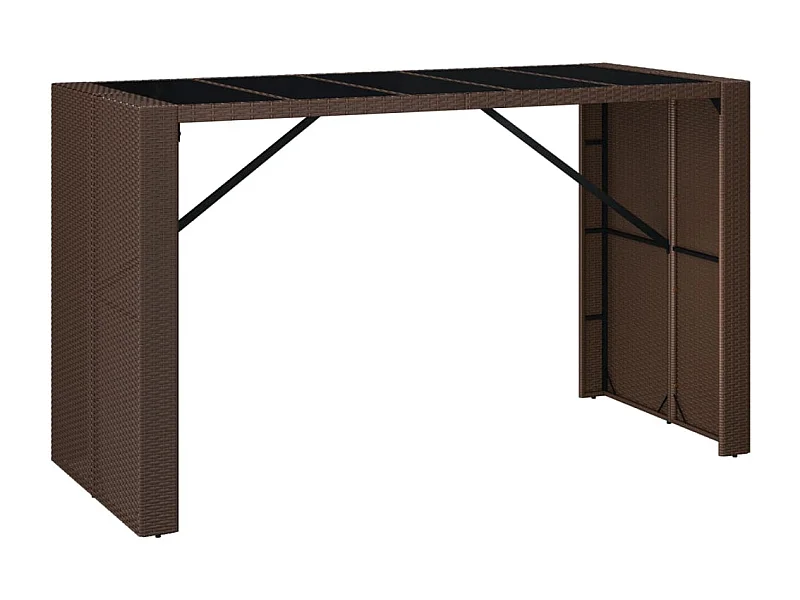 Table de bar et dessus en verre marron 185x80x110 poly rotin