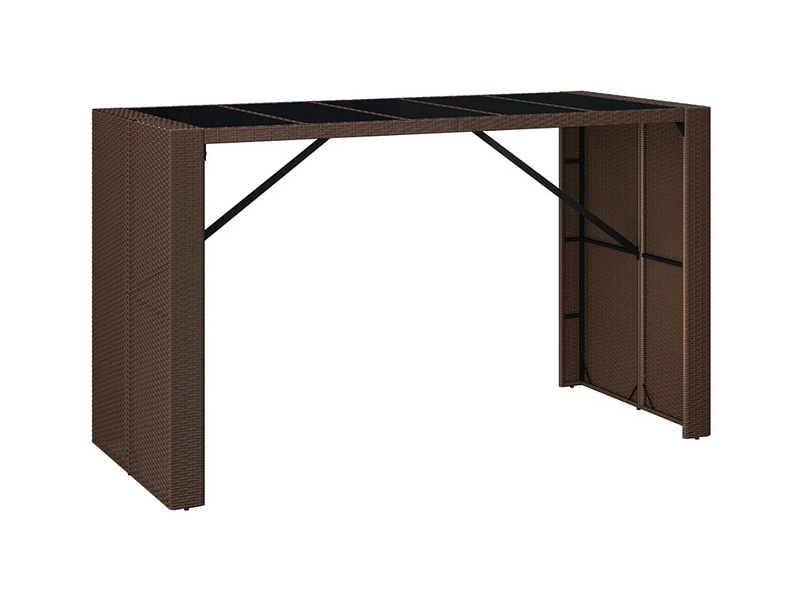Table de bar et dessus en verre marron 185x80x110 poly rotin