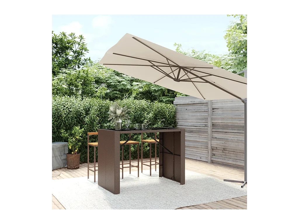 Table de bar et dessus en verre marron 145x80x110 poly rotin