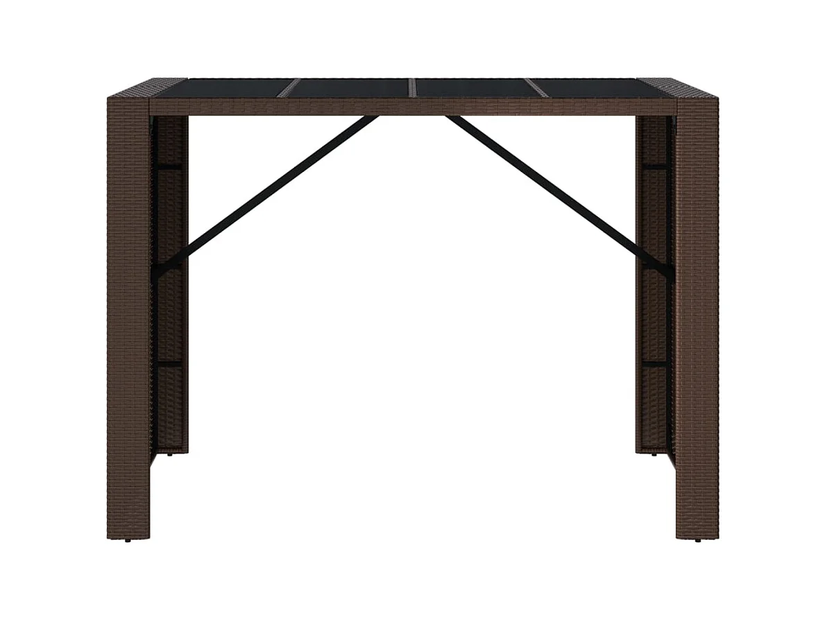 Table de bar et dessus en verre marron 145x80x110 poly rotin