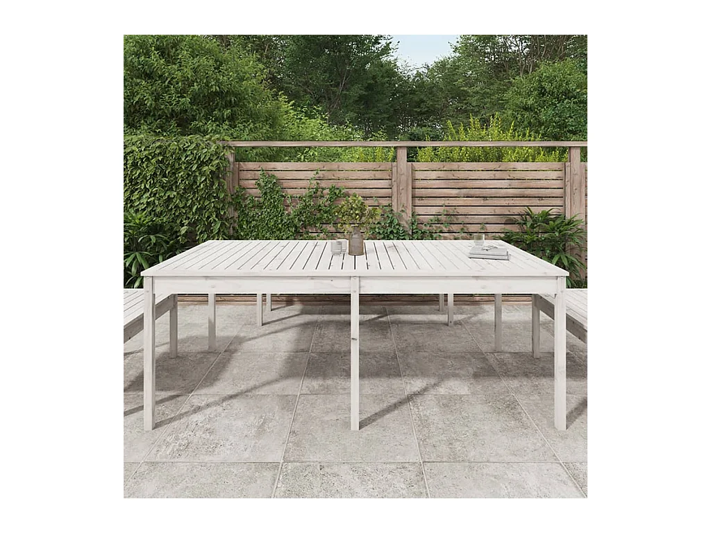 Table de jardin blanc 203,5x100x76 bois massif de pin