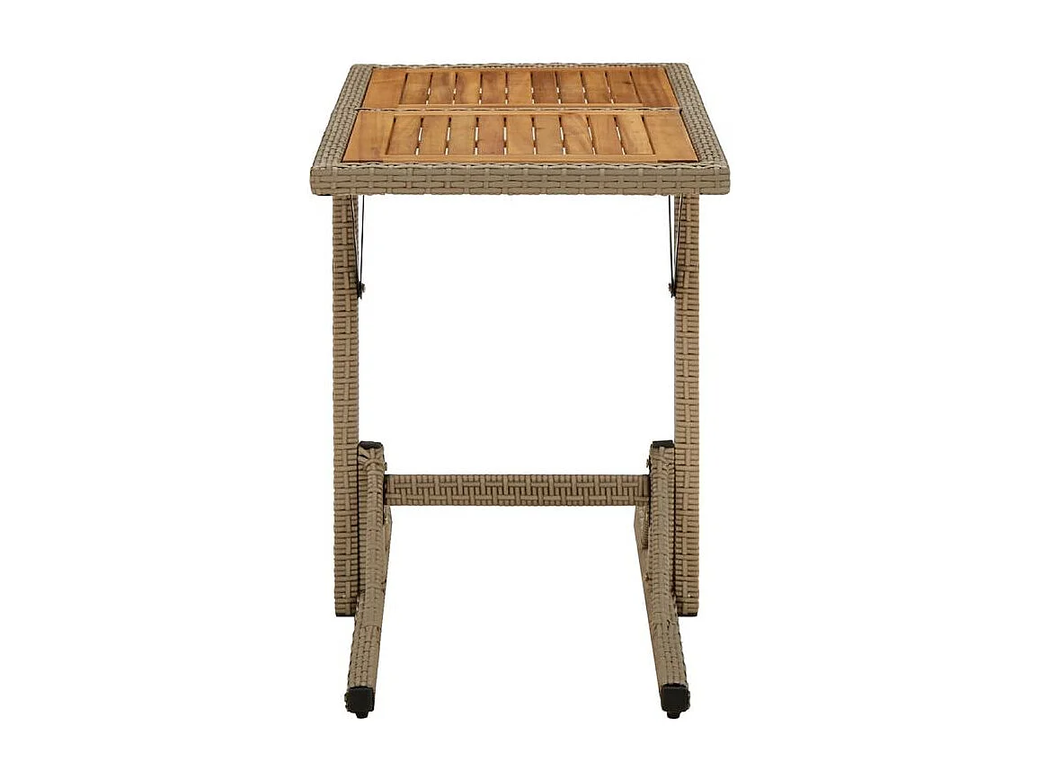 Table de jardin Beige Bois massif d'acacia et poly rotin