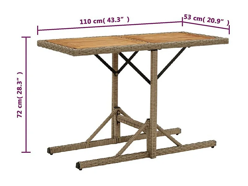 Table de jardin Beige Bois massif d'acacia et poly rotin