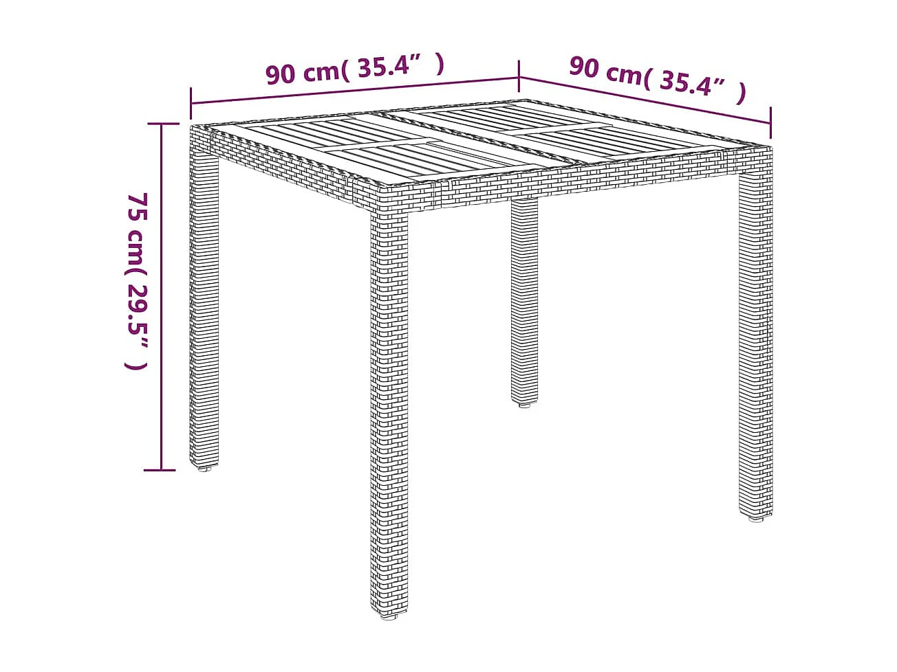 Table de jardin dessus en bois Noir 90x90x75 Résine tressée