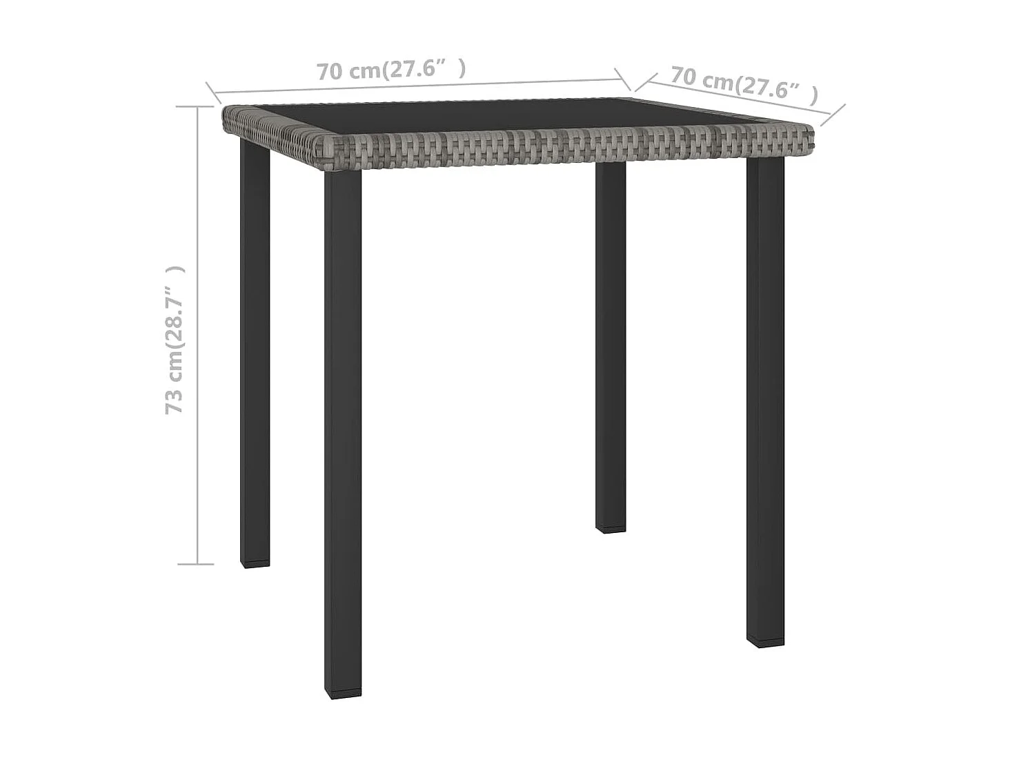 Table à dîner de jardin Gris 70x70x73 Résine tressée