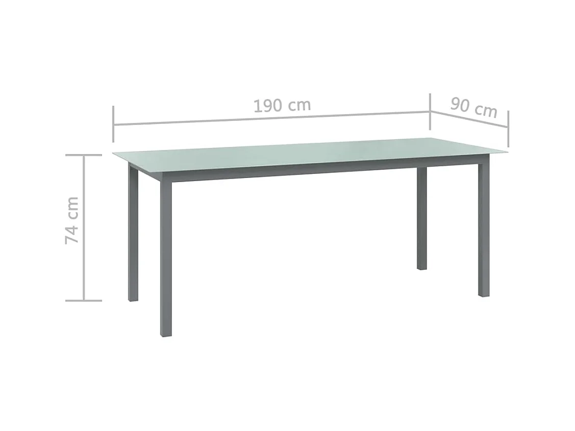 Table de jardin Gris clair 190x90x74 Aluminium et verre