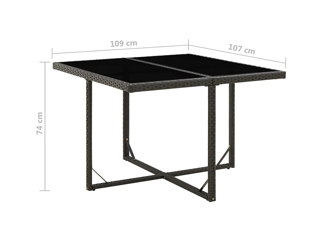 Table de jardin Noir 109x107x74 Résine tressée et verre