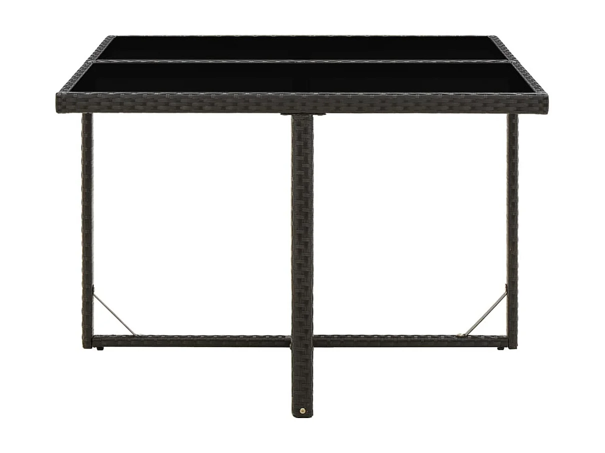 Table de jardin Noir 109x107x74 Résine tressée et verre