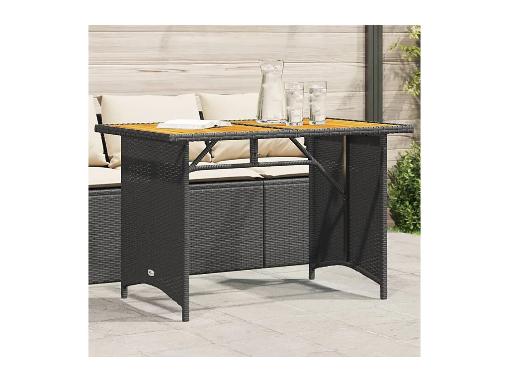 Table de jardin et dessus en bois noir 110x68x70 poly rotin