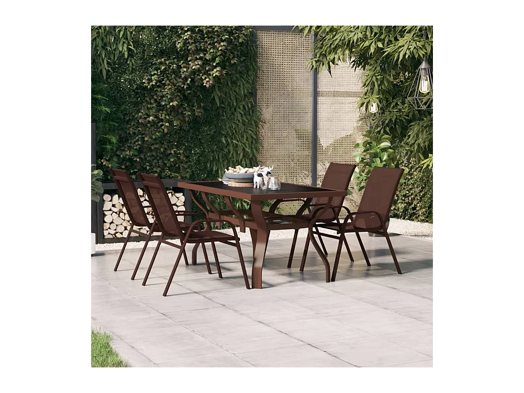 Table de jardin Marron et noir 140x70x70 Acier et verre