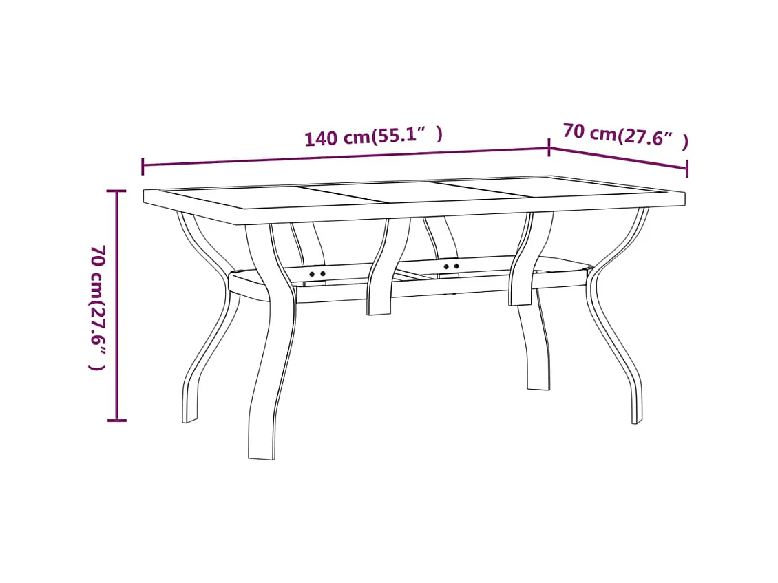 Table de jardin Marron et noir 140x70x70 Acier et verre