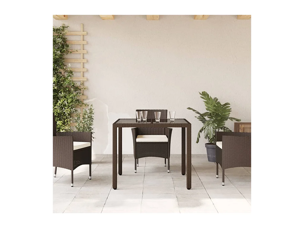 Table de jardin avec dessus en verre marron résine tressée