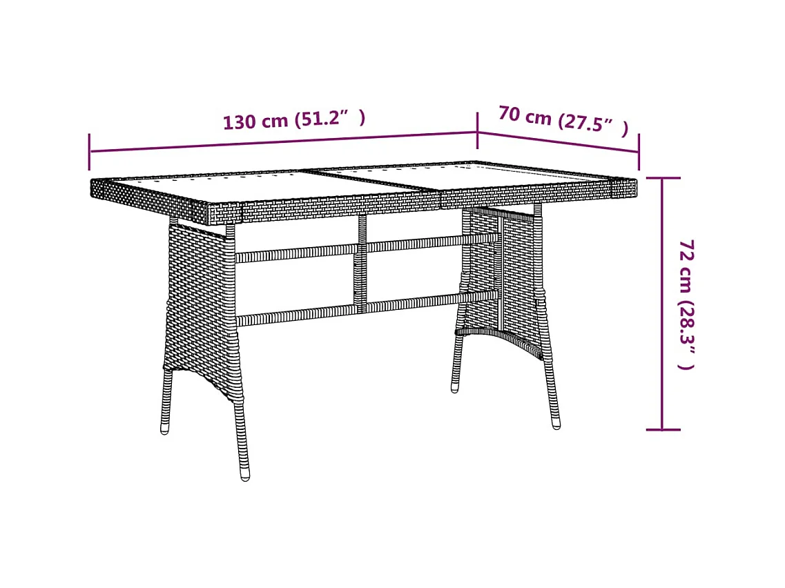 Table de jardin Gris 130x70x72 Résine tressée et acacia