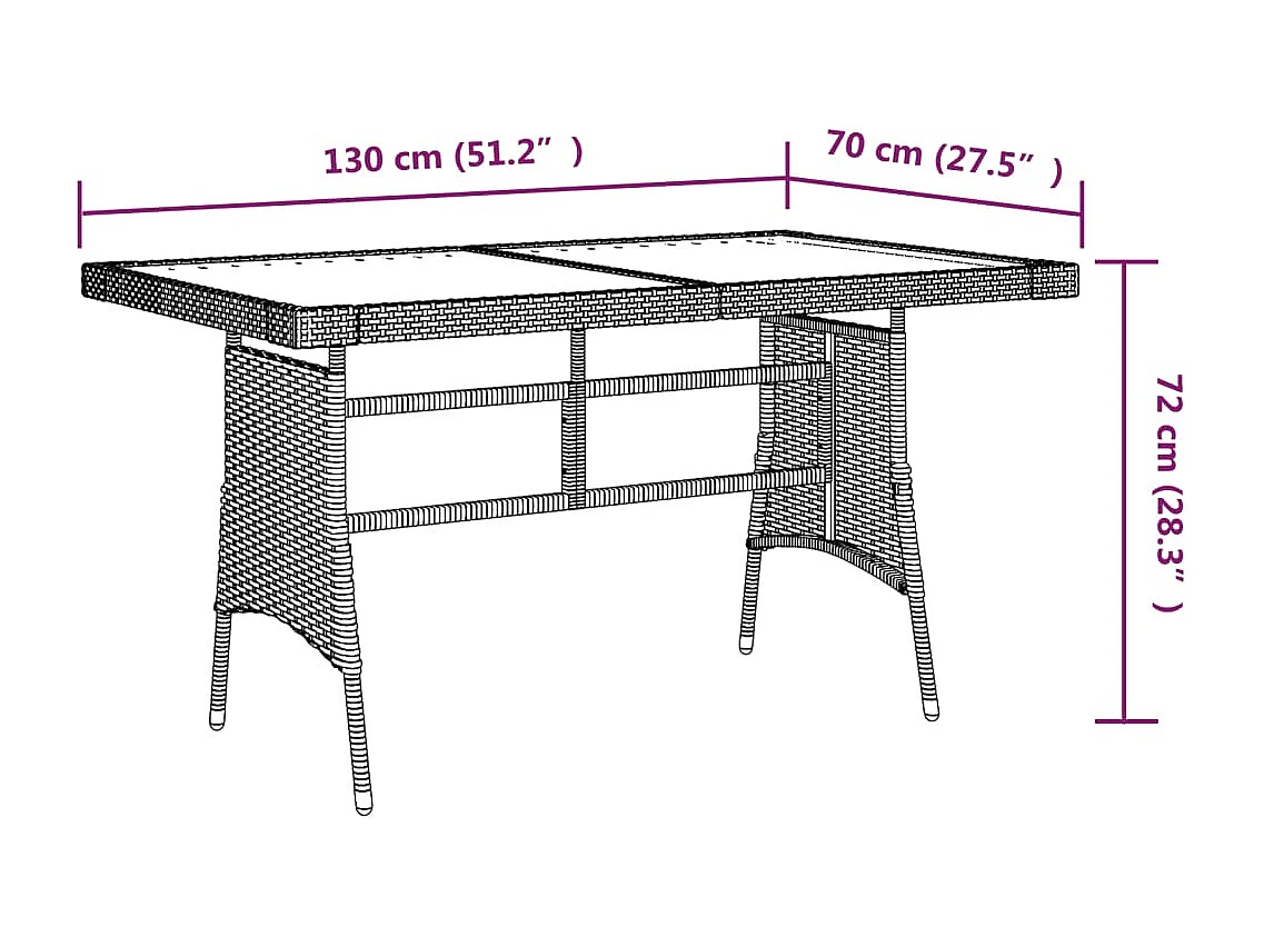 Table de jardin Gris 130x70x72 Résine tressée et acacia