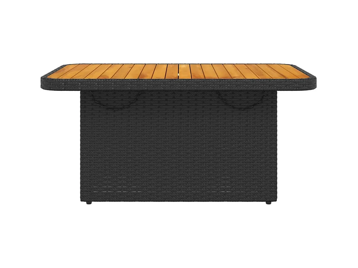 Table de jardin noir 90x55x71 résine tressée et bois acacia