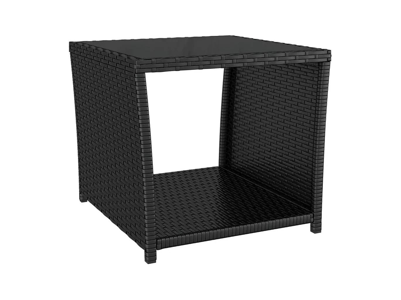 Table à thé dessus en verre Noir Résine tressée verre trempé