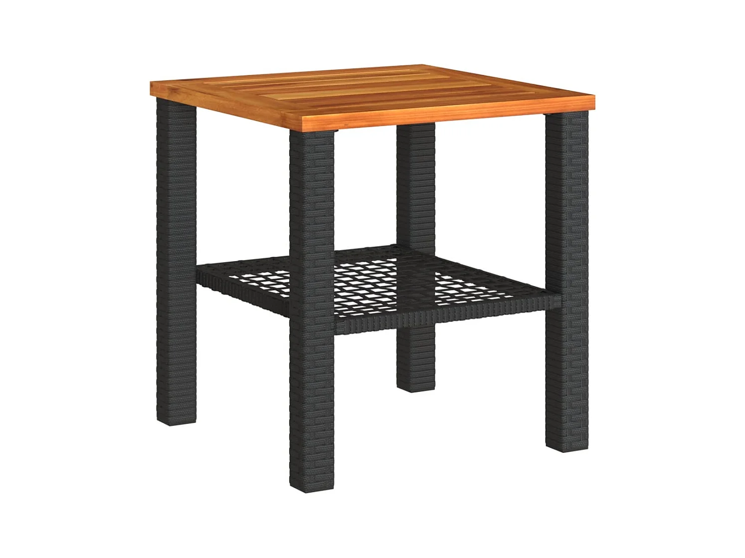 Table de jardin noir 40x40x42 résine tressée et bois acacia