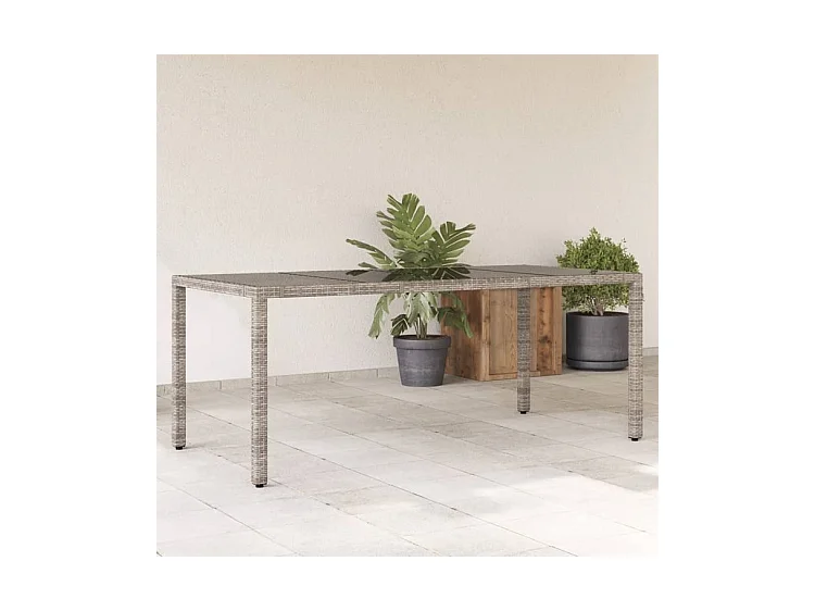 Table de jardin dessus en verre Gris 190x90x75 Résine tressée