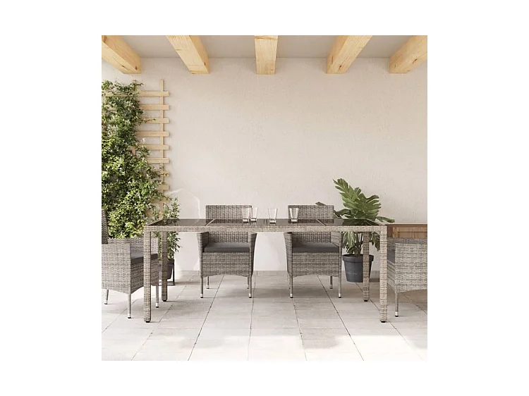 Table de jardin dessus en verre Gris 190x90x75 Résine tressée