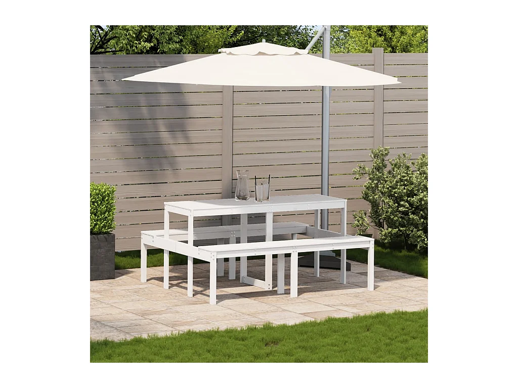 Table de pique-nique blanc 160x134x75 bois massif de pin