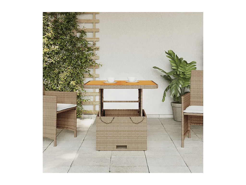 Table de jardin beige 80x80x71 résine tressée et bois acacia