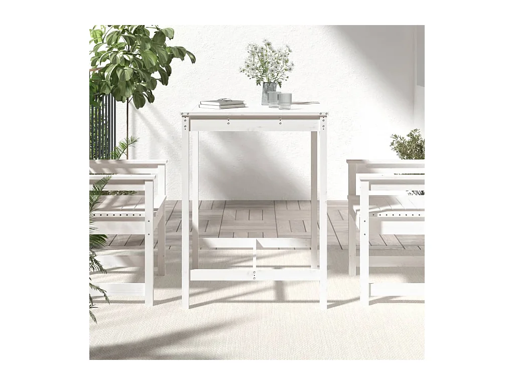 Table de jardin blanc 82,5x82,5x110 bois massif de pin