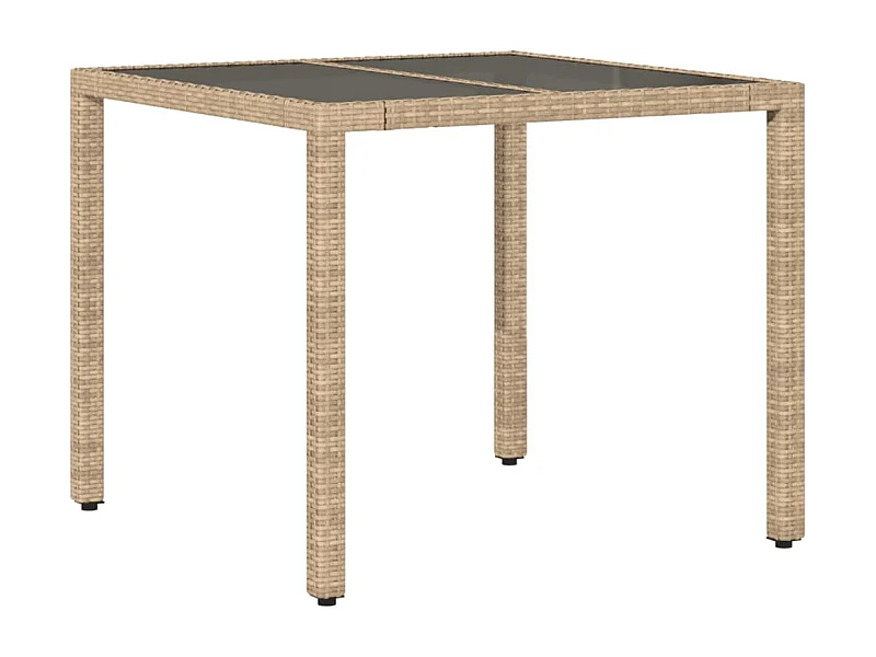 Table de jardin dessus en verre beige 90x90x75 résine tressée