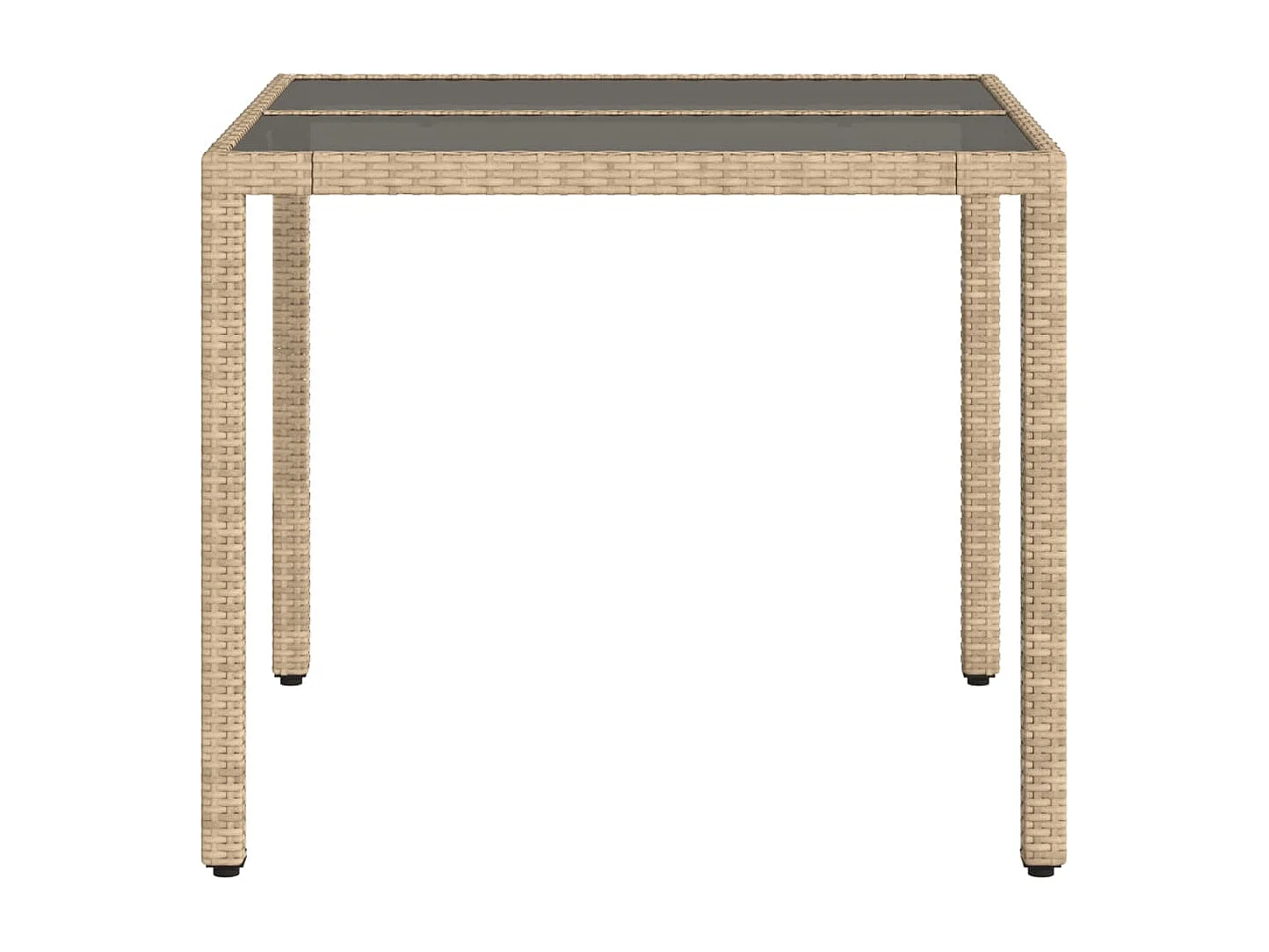 Table de jardin dessus en verre beige 90x90x75 résine tressée