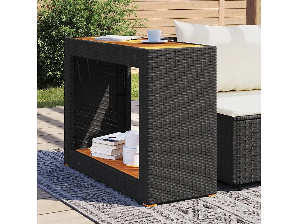 Table d'appoint de jardin dessus en bois noir 100x40x75