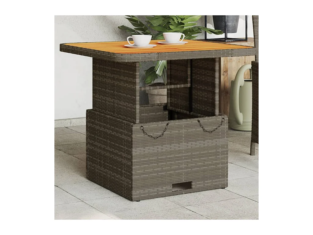 Table de jardin gris 80x80x71 résine tressée et bois acacia