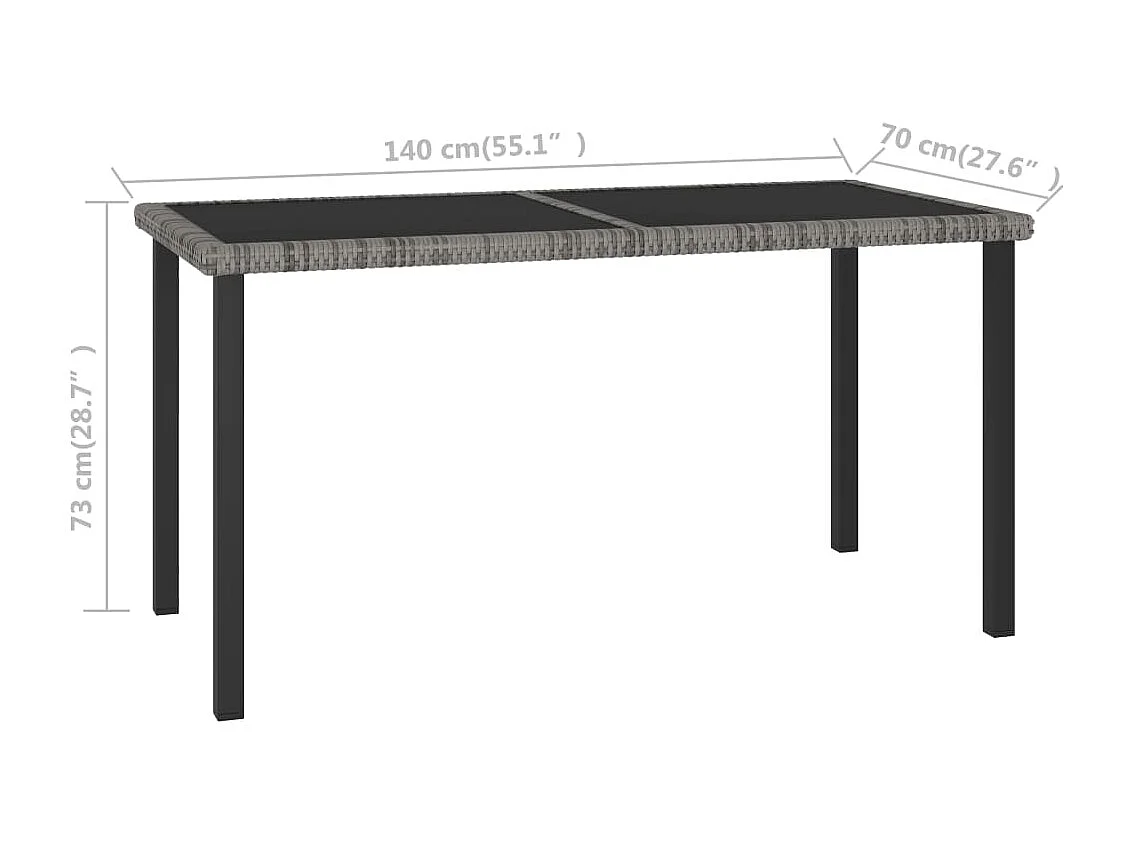 Table à dîner de jardin Gris 140x70x73 Résine tressée
