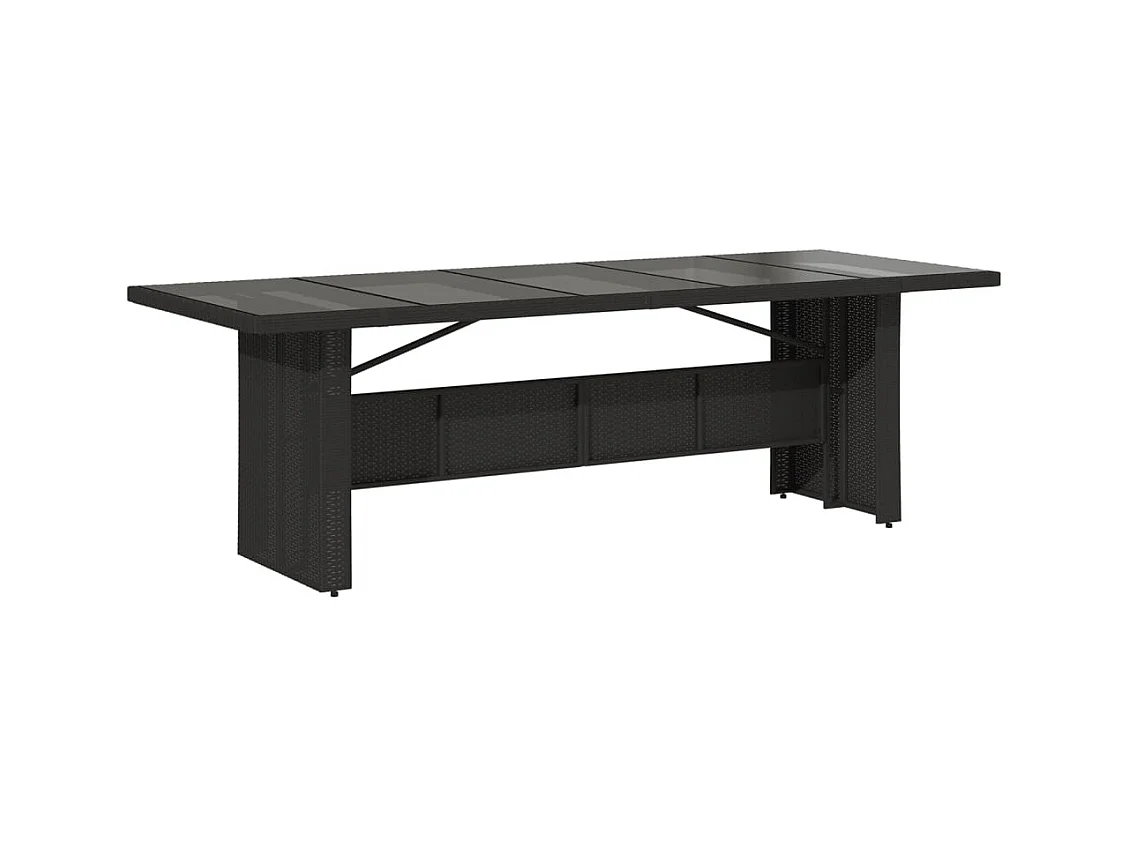 Table de jardin dessus en verre noir 240x90x75 résine tressée