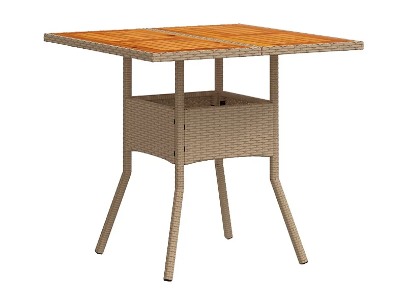 Table de jardin beige 80x80x75 résine tressée et bois acacia