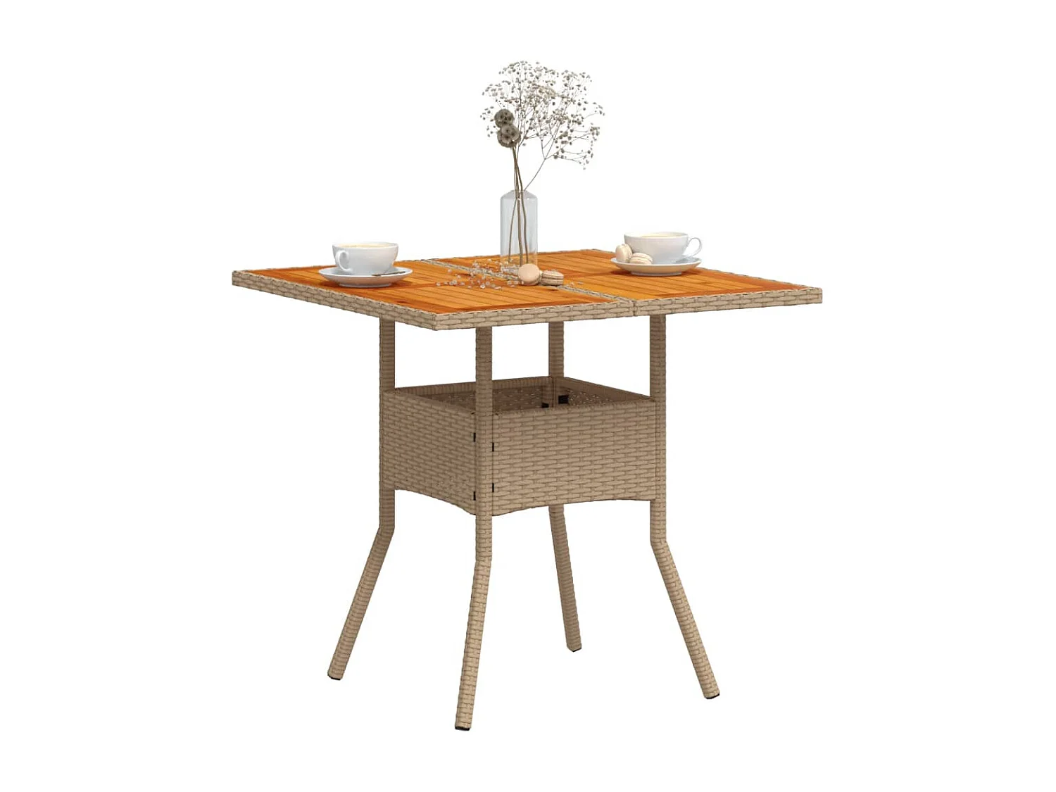 Table de jardin beige 80x80x75 résine tressée et bois acacia