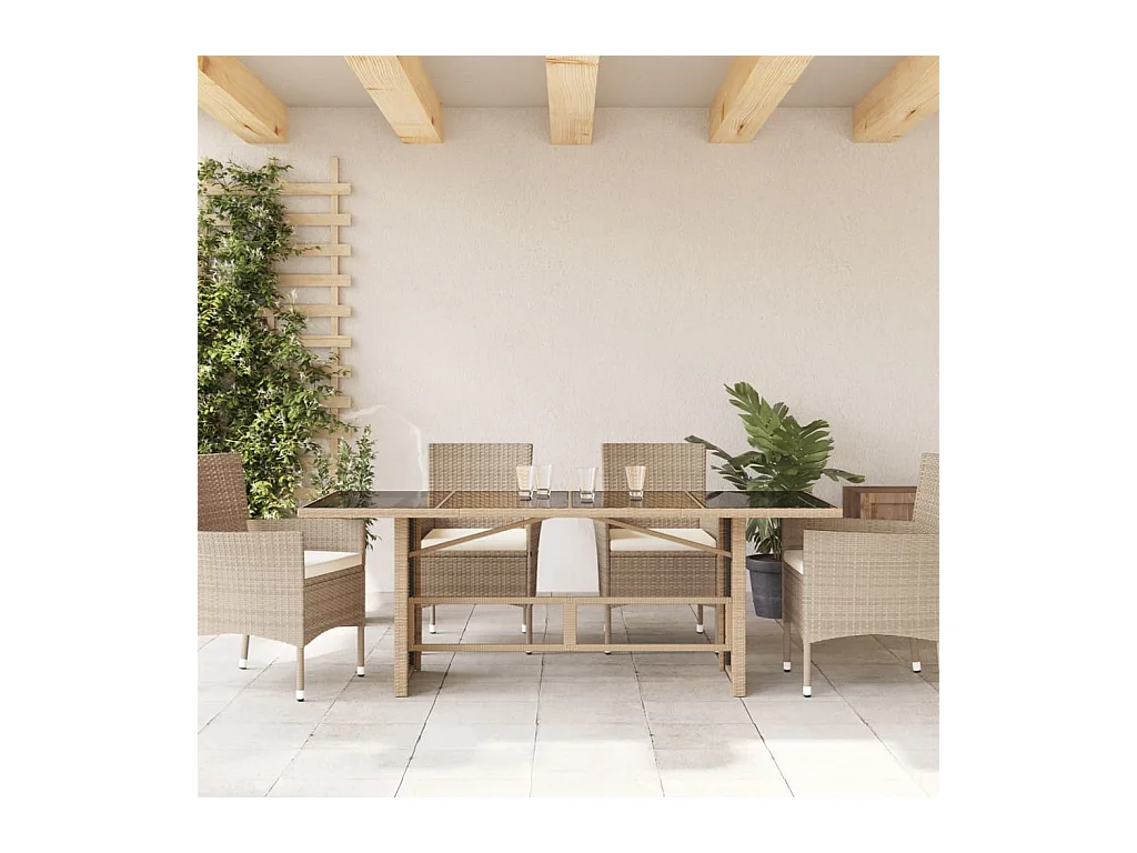 Table de jardin dessus en verre beige 190x80x74