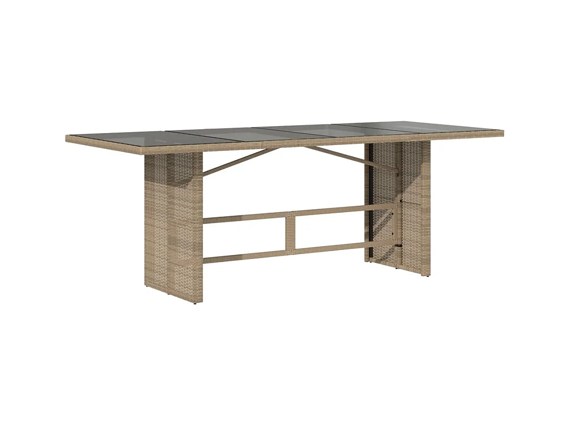 Table de jardin dessus en verre beige 190x80x74