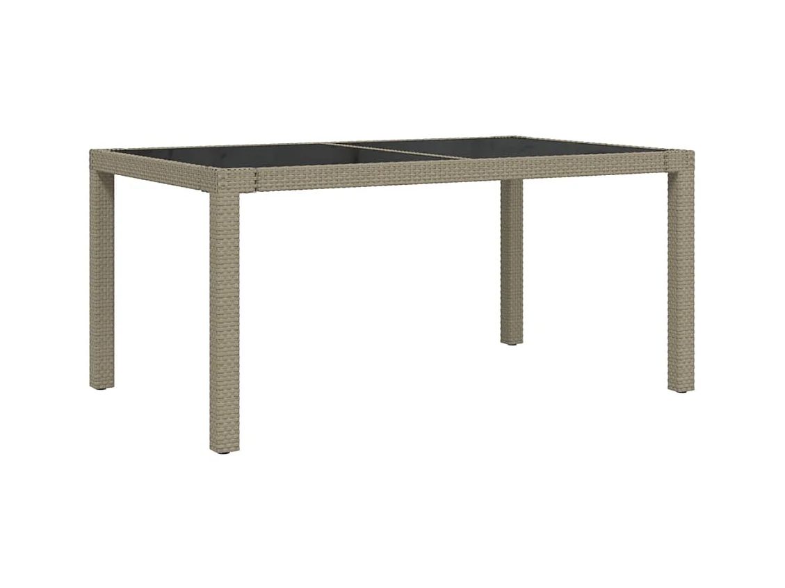 Table de jardin 150x90x75 Verre trempé-résine tressée Beige