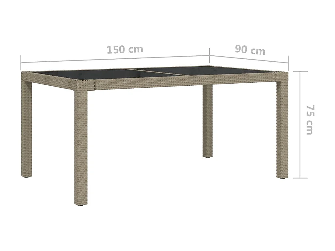Table de jardin 150x90x75 Verre trempé-résine tressée Beige
