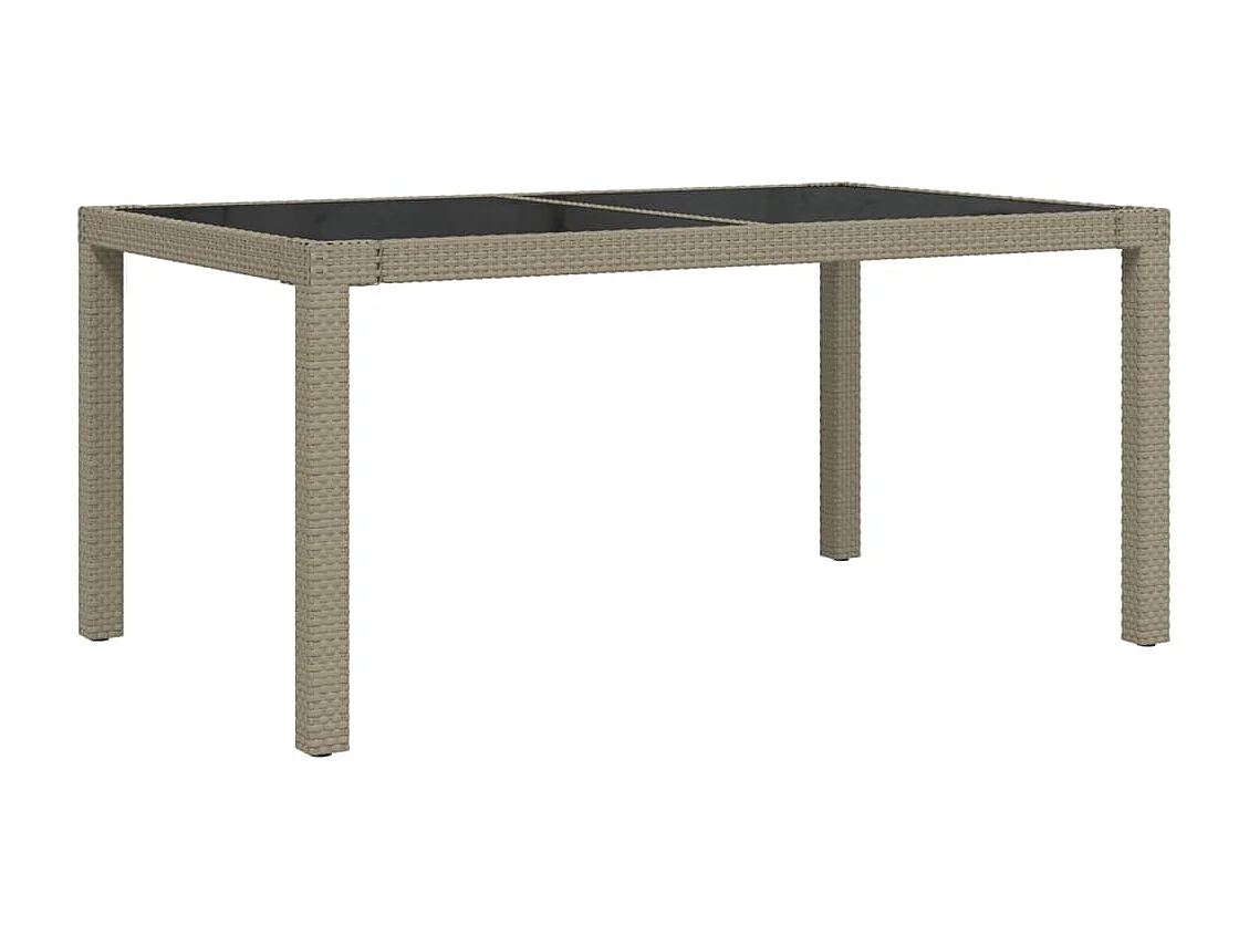 Table de jardin 150x90x75 Verre trempé-résine tressée Beige