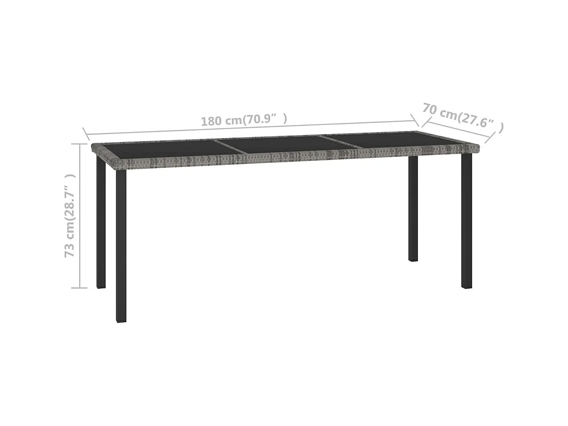 Table à dîner de jardin Gris 180x70x73 Résine tressée