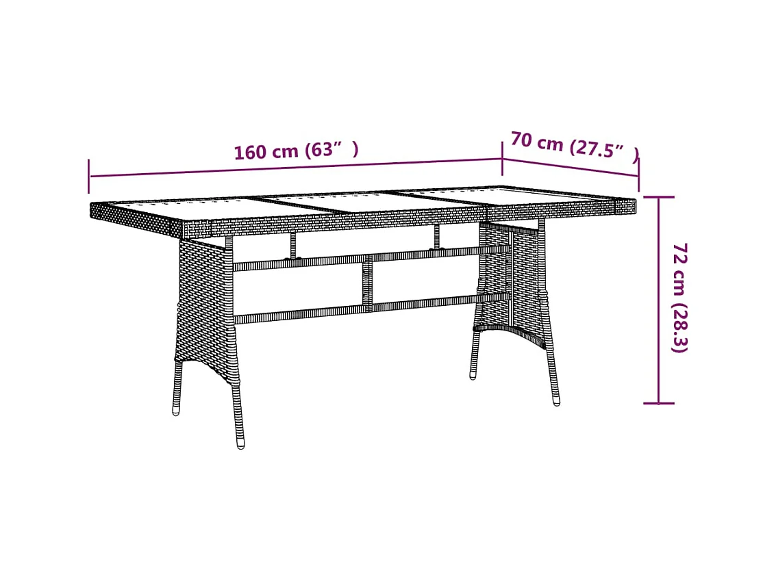 Table de jardin Noir 160x70x72 Résine tressée et acacia