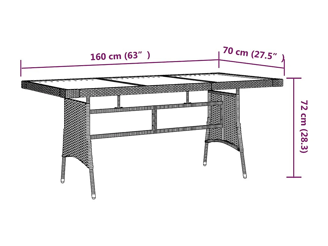 Table de jardin Noir 160x70x72 Résine tressée et acacia